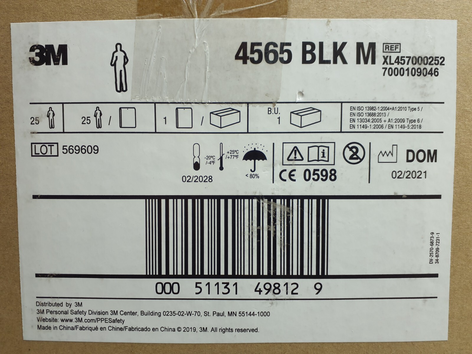 25 Pack 3M 4565-BLK-M Hooded Disposable Coveralls White Red Size Medium