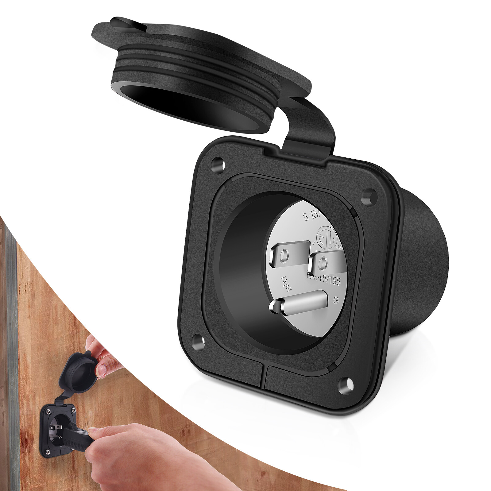 15A 125V Shore Power Inlet Port Plug Outlet NEMA 5-15P Male Receptacle RV Boat