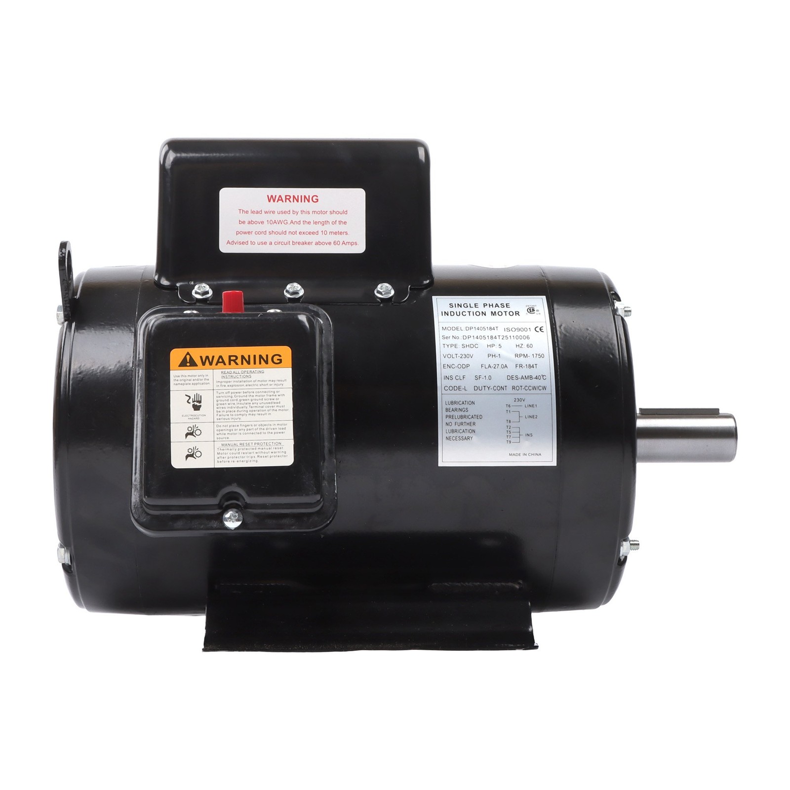 5 HP Single Phase ODP Compressor Motor 184T Frame 208-230V 60Hz Industrial