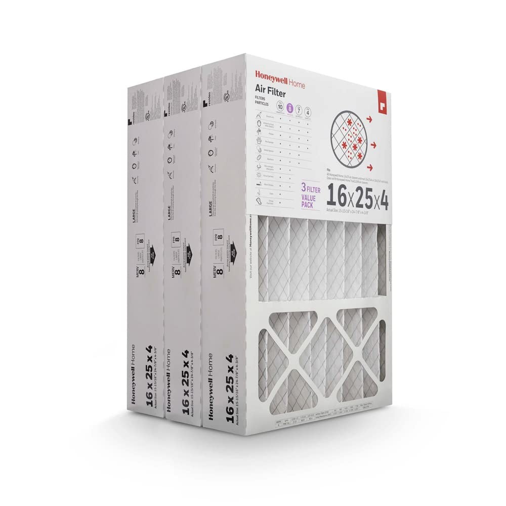 Honeywell Home 16X25X4 Merv 8 Ac Furnace Air Filter 3 Pack Cf408F1625-3Pkam