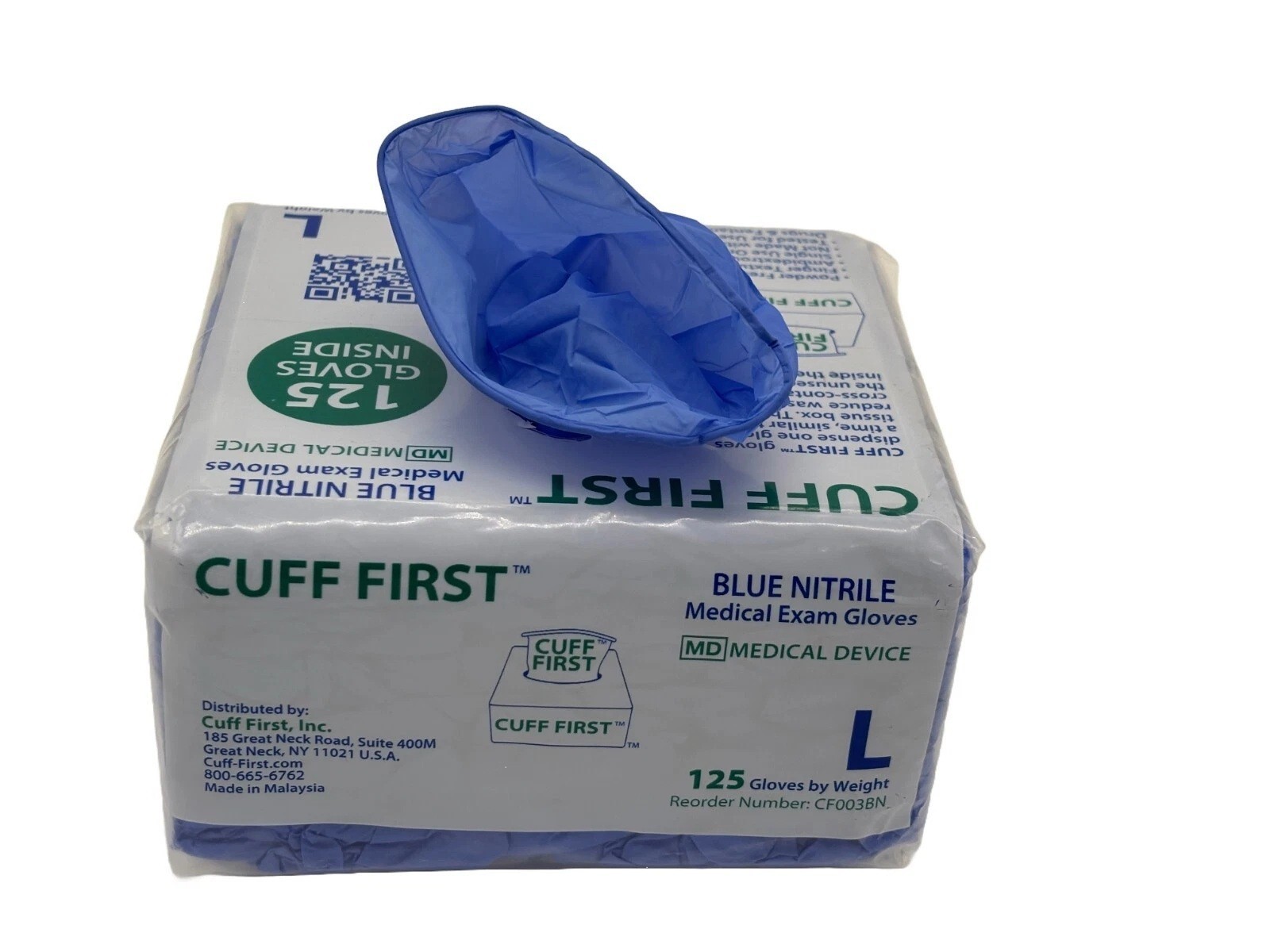 Cuff First Nitrile Exam Gloves 2000 Ct Case Blue Latex-Free Powder-Free Medical