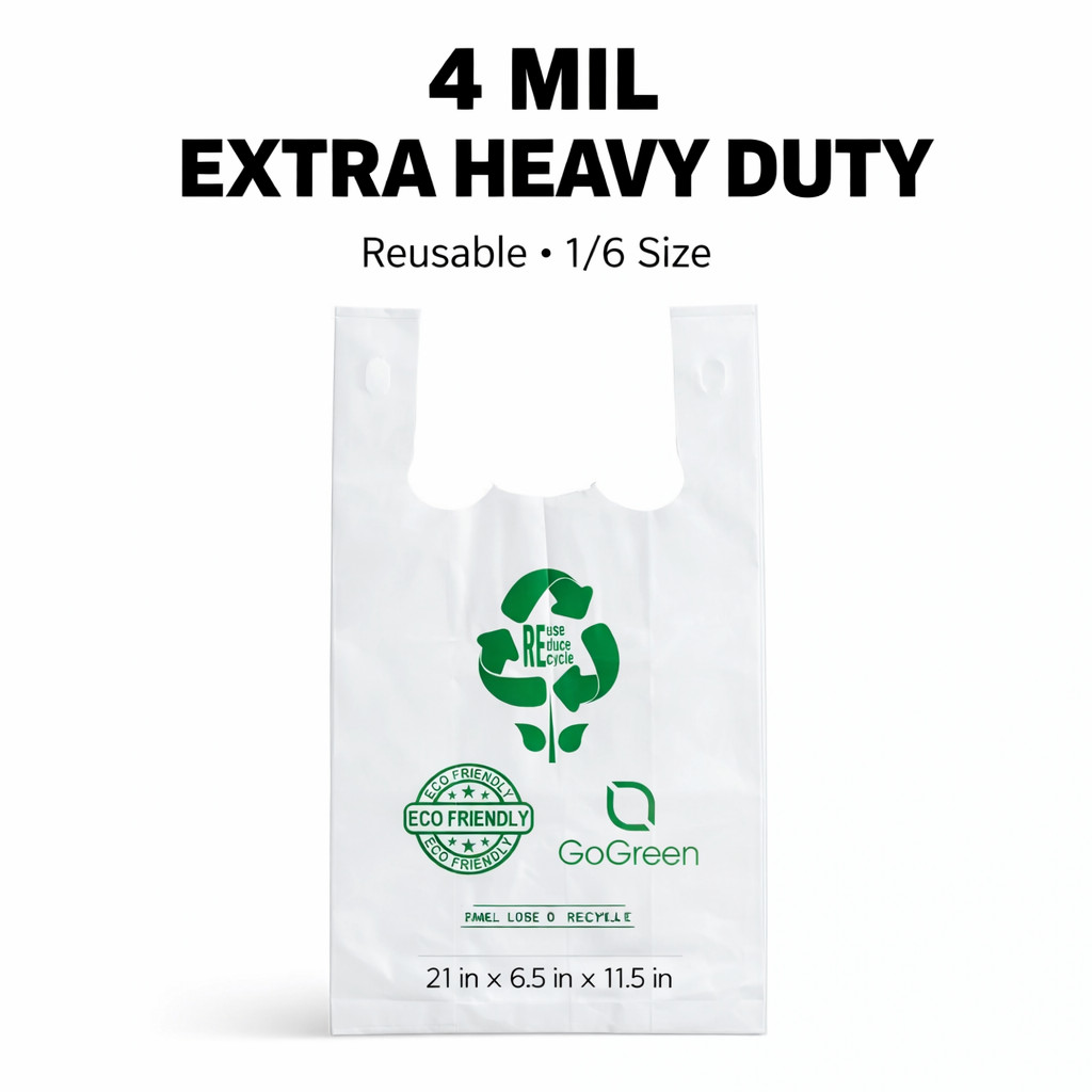 1/6 Large White Grocery T-Shirt Bags 21×11.5×6.5 Extra Heavy Duty 4.0 Mil