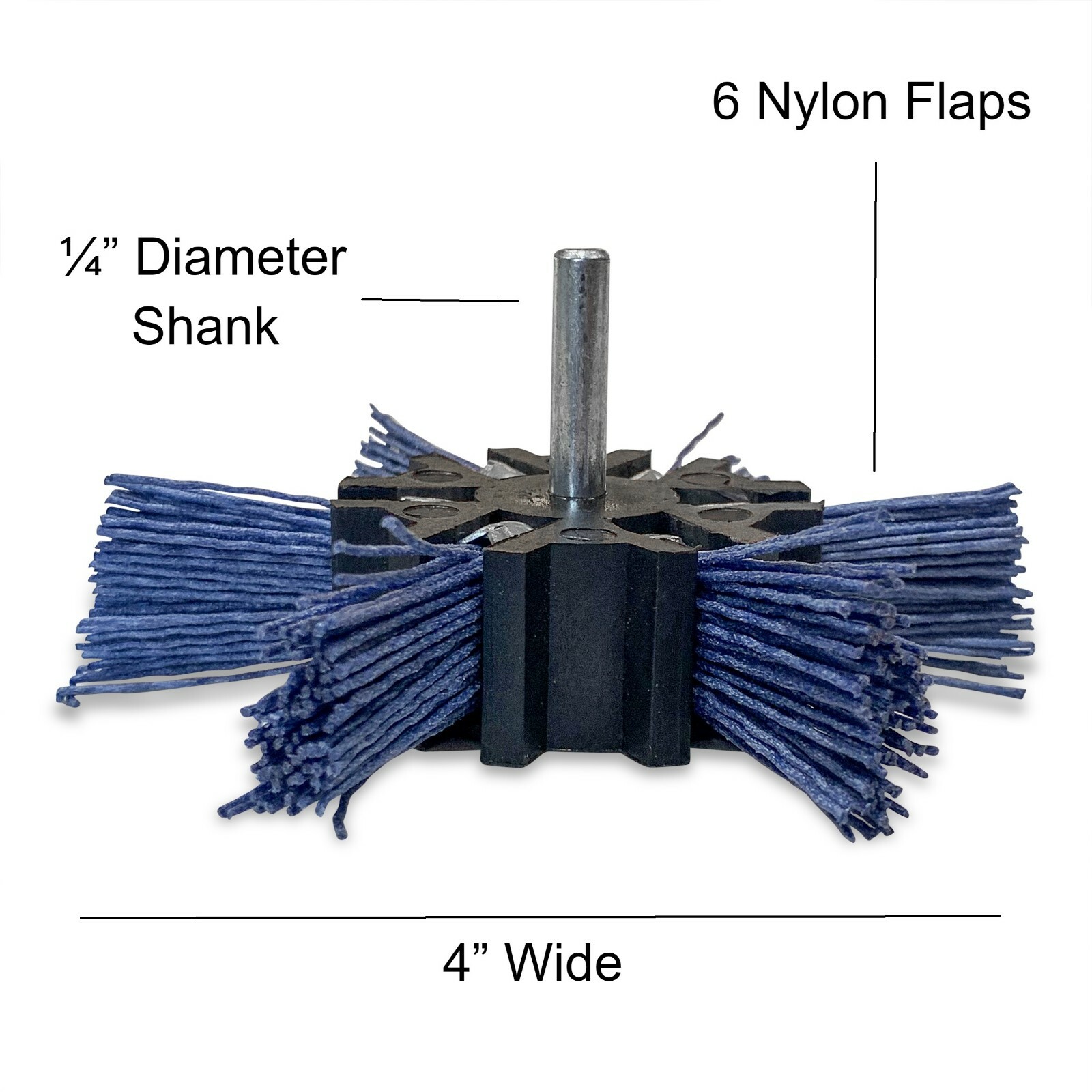4″ Nylon Flap Brush 1/4″ Shank Medium Coarse 3 Pack Blue Drill Brush Wheel