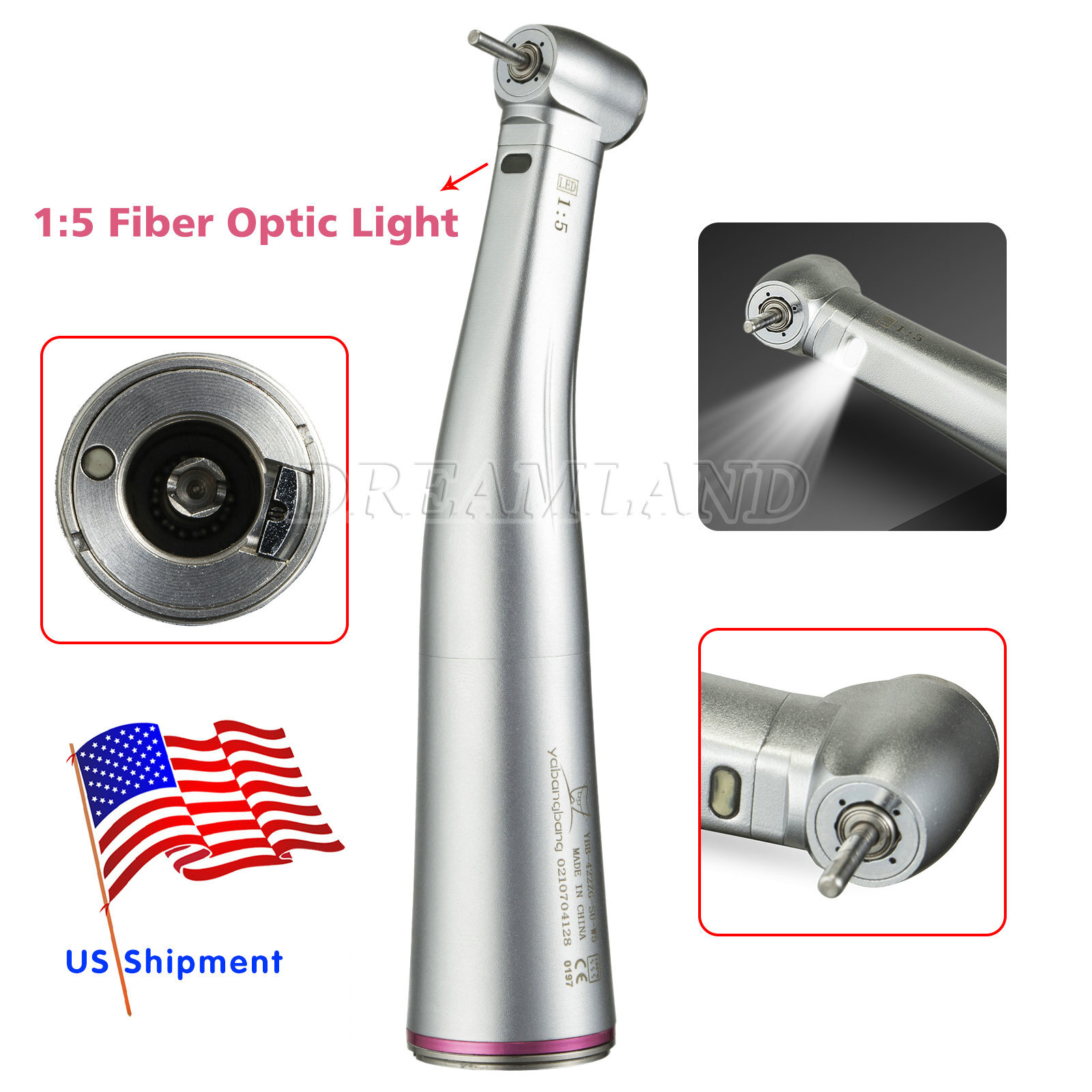 Dental Internal water spray 1:5 Increasing LED Optic Fiber Contra Angle US STOCK