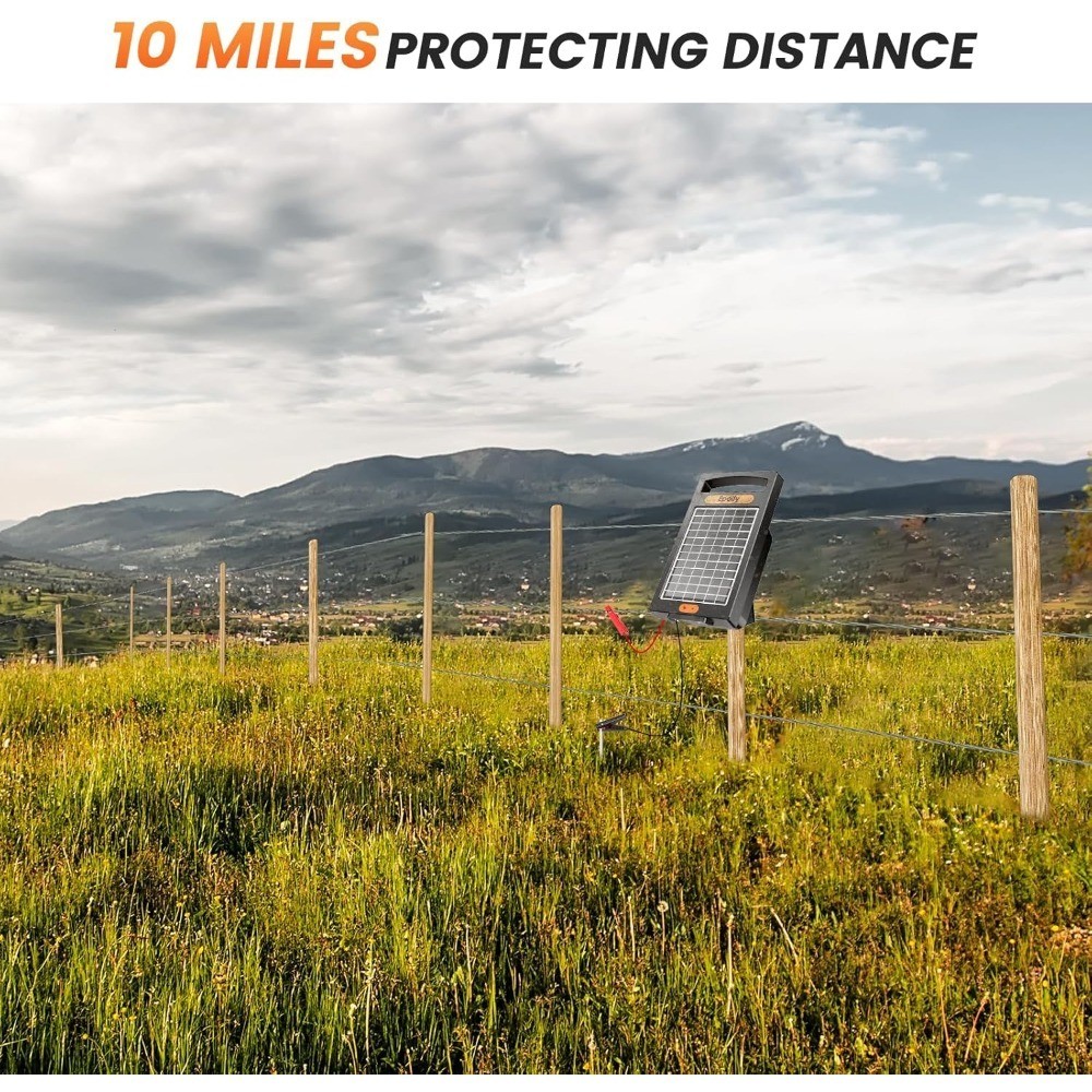 Solar Powered Electric Fence Charger 24 Hour Continuous Operation 10 Mile Range