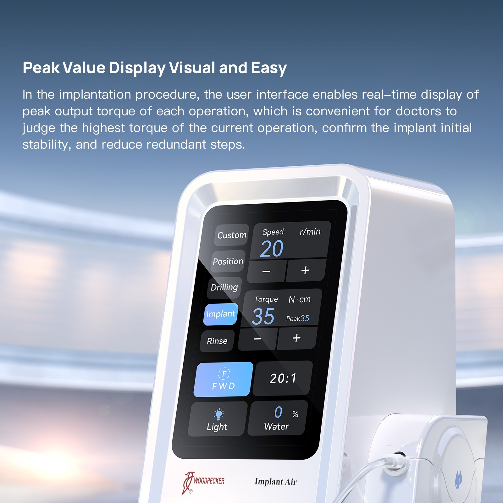 Woodpecker Dental Brushless Implant Air Motor 20:1 LED Contra Angle Handpiece