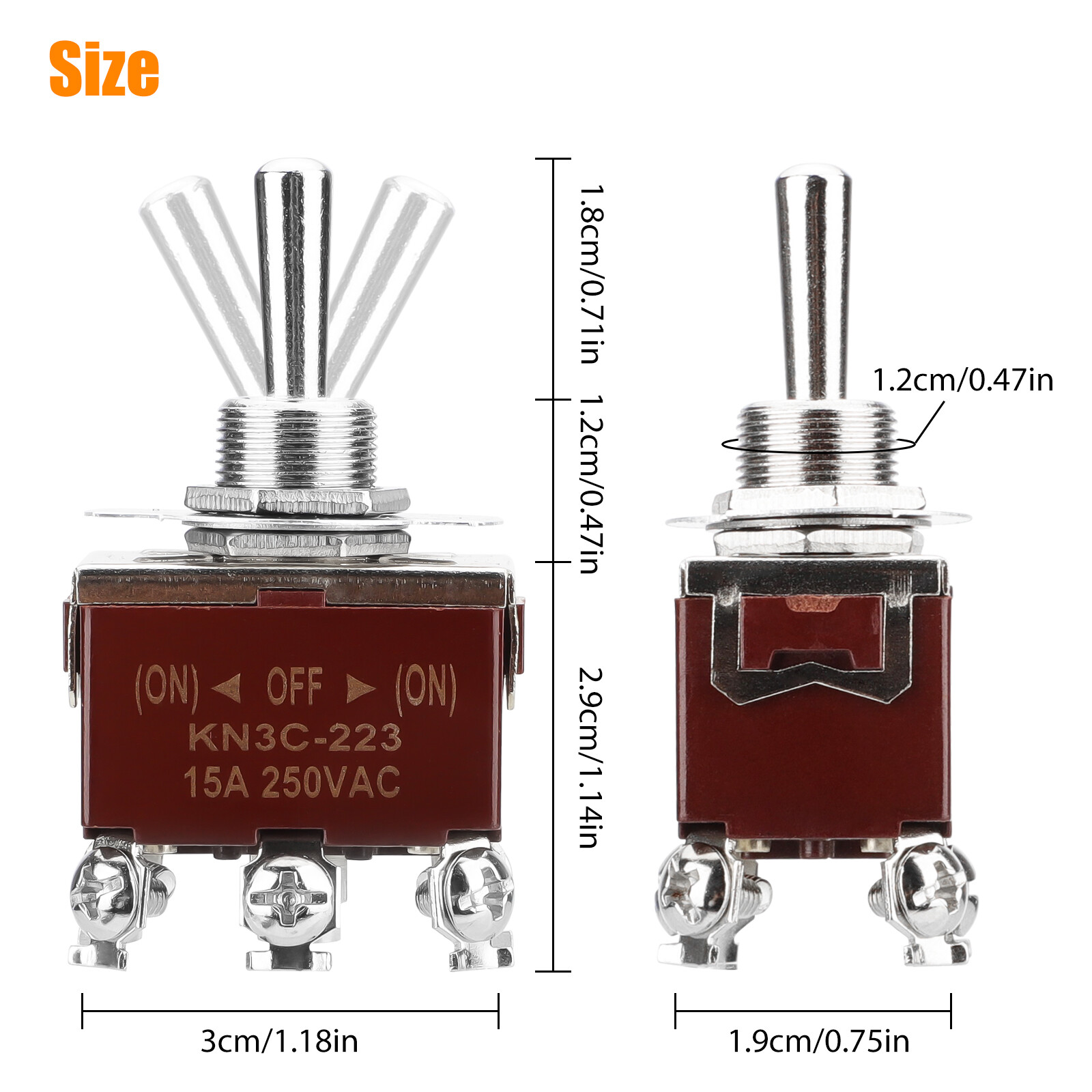 3X 3 Position 6Pin Toggle Switch Heavy Duty 20A 125V/15A 250V DPDT (ON)-OFF-(ON)
