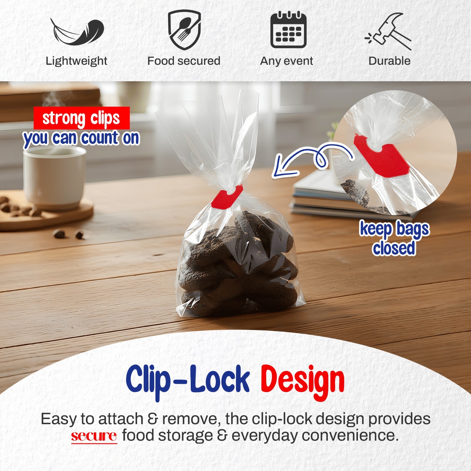 MT Products Red Disposable Plastic Clip and Bread Bag Clips – Pack of 500