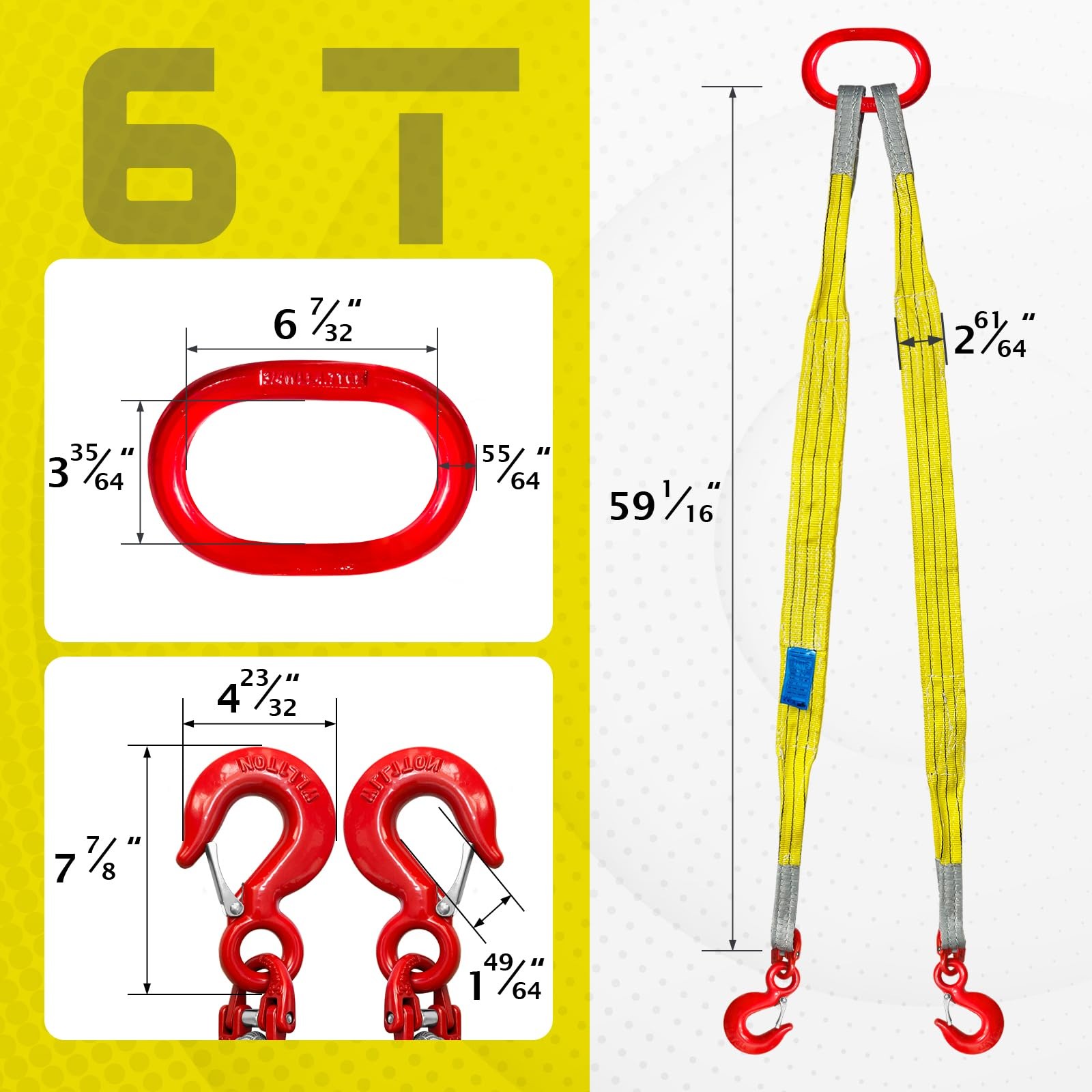 Lifting Slings Straps with Hooks 5ft Leg Bridle Web Sling 13227lbs Capacity G…