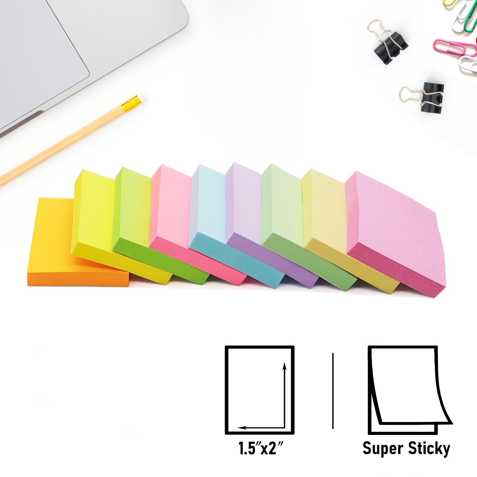 Self Stick Notes 1.5×2 Inch, 36 Pads, 9 Colors, Office