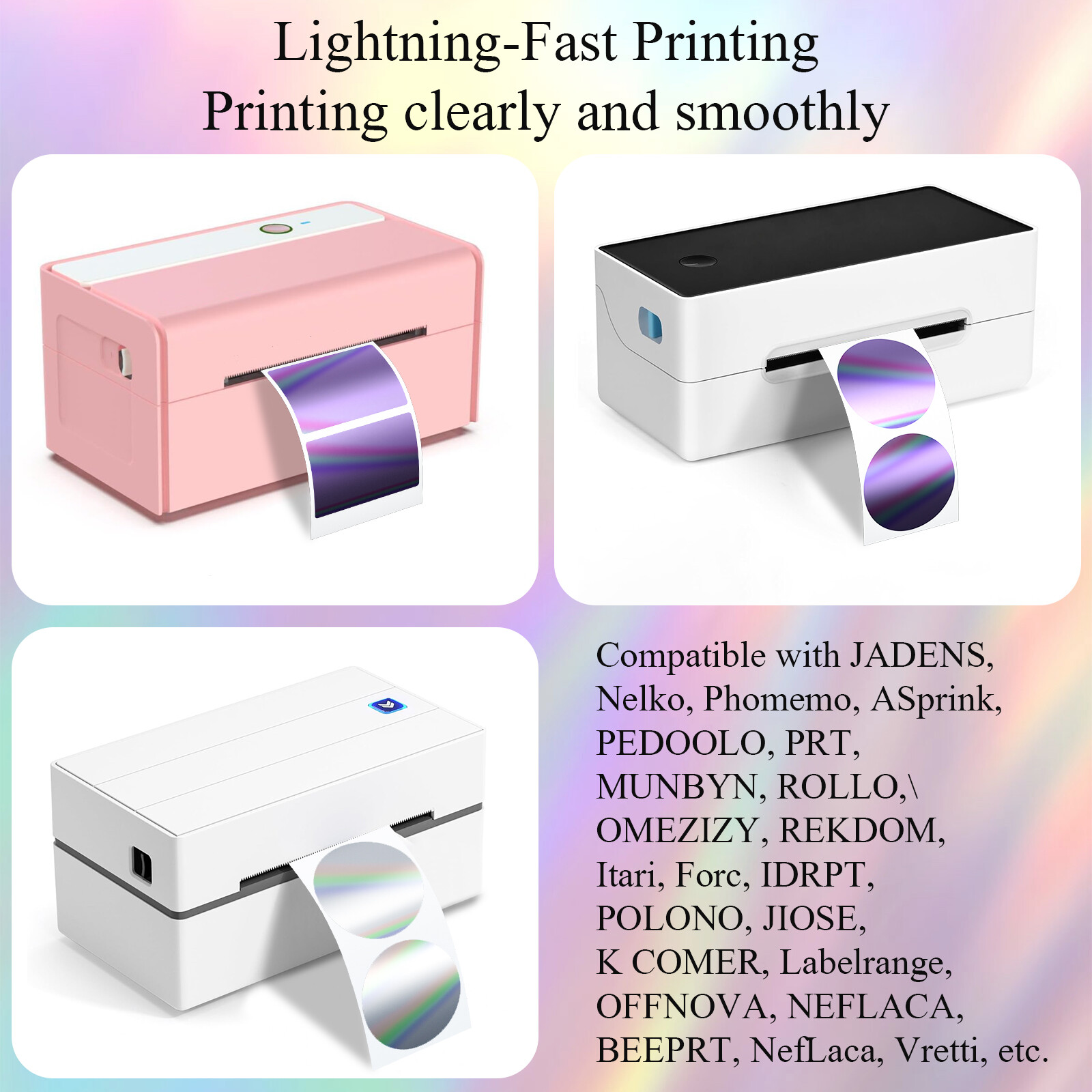 Holographic Thermal Labels Flower Heart Round Stickers for Logo Thanks Card Tag