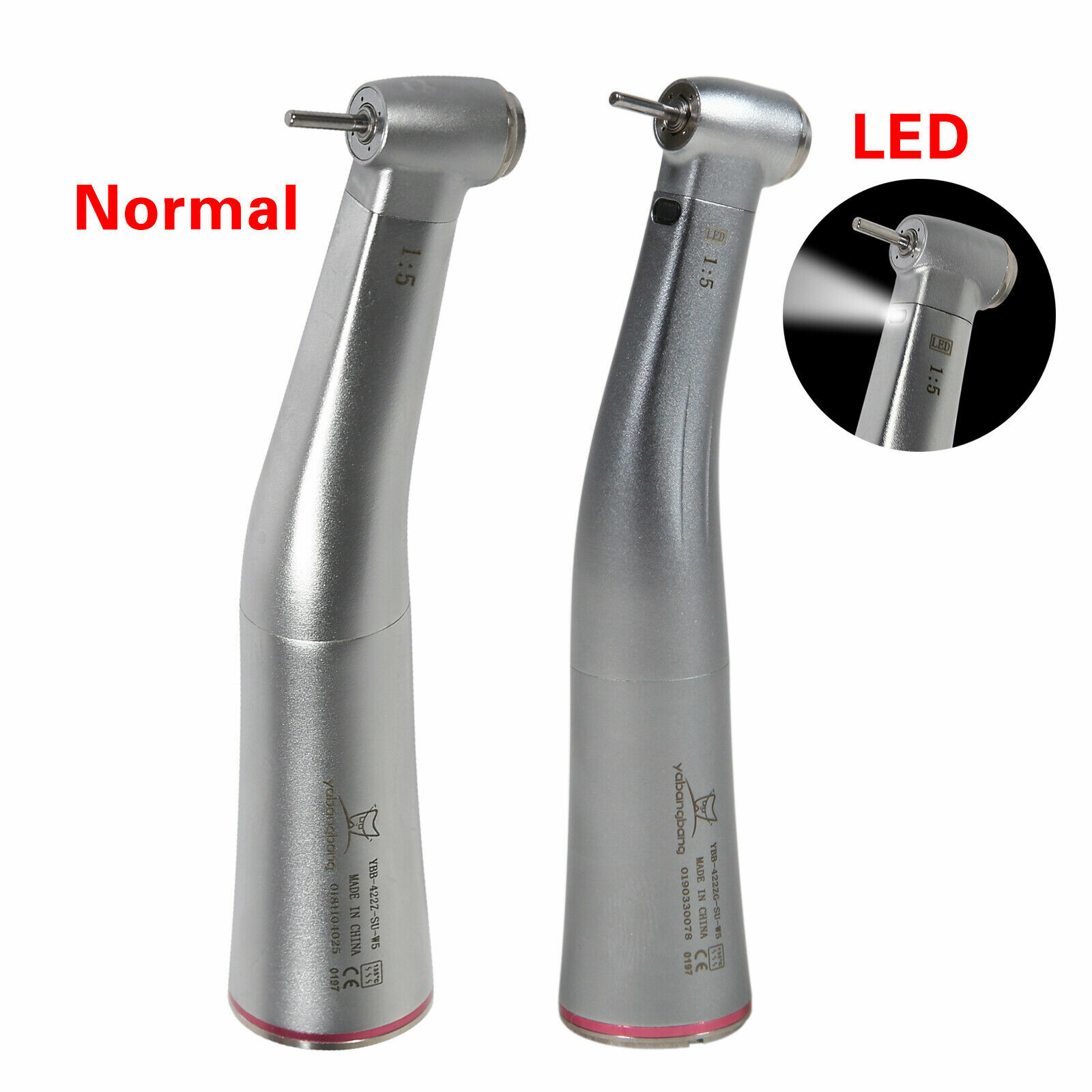 Dental 1:5 LED Fiber Optic Contra Angle Handpiece Red Ring Yabangbang 1:5