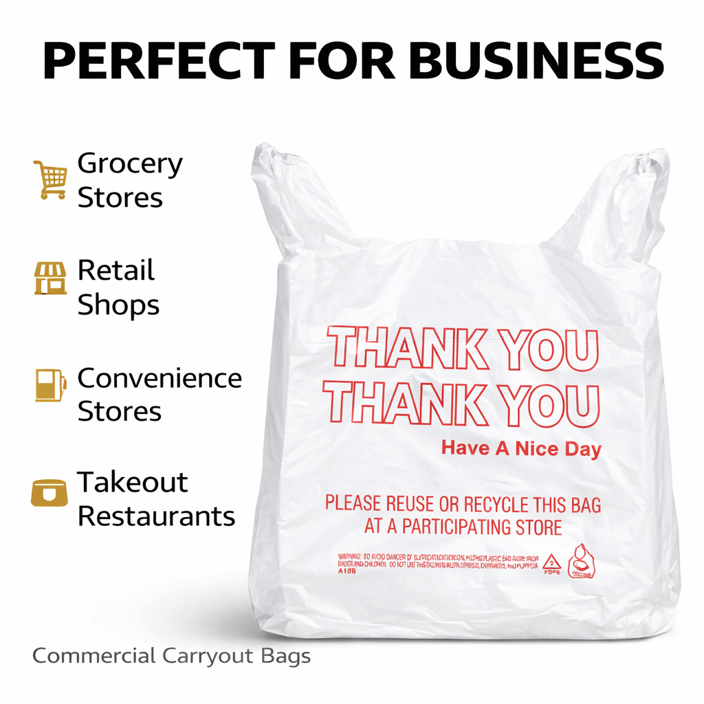 500 Bags 1/6 Large 21 x 6.5 x 11.5 “Thank You” T-Shirt Plastic Grocery Shopping