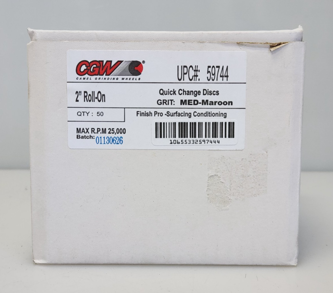 CGW 2″ Roll-On Quick Change Discs 59744 Medium Grit Non-Woven 25,000 RPM 50-Pk