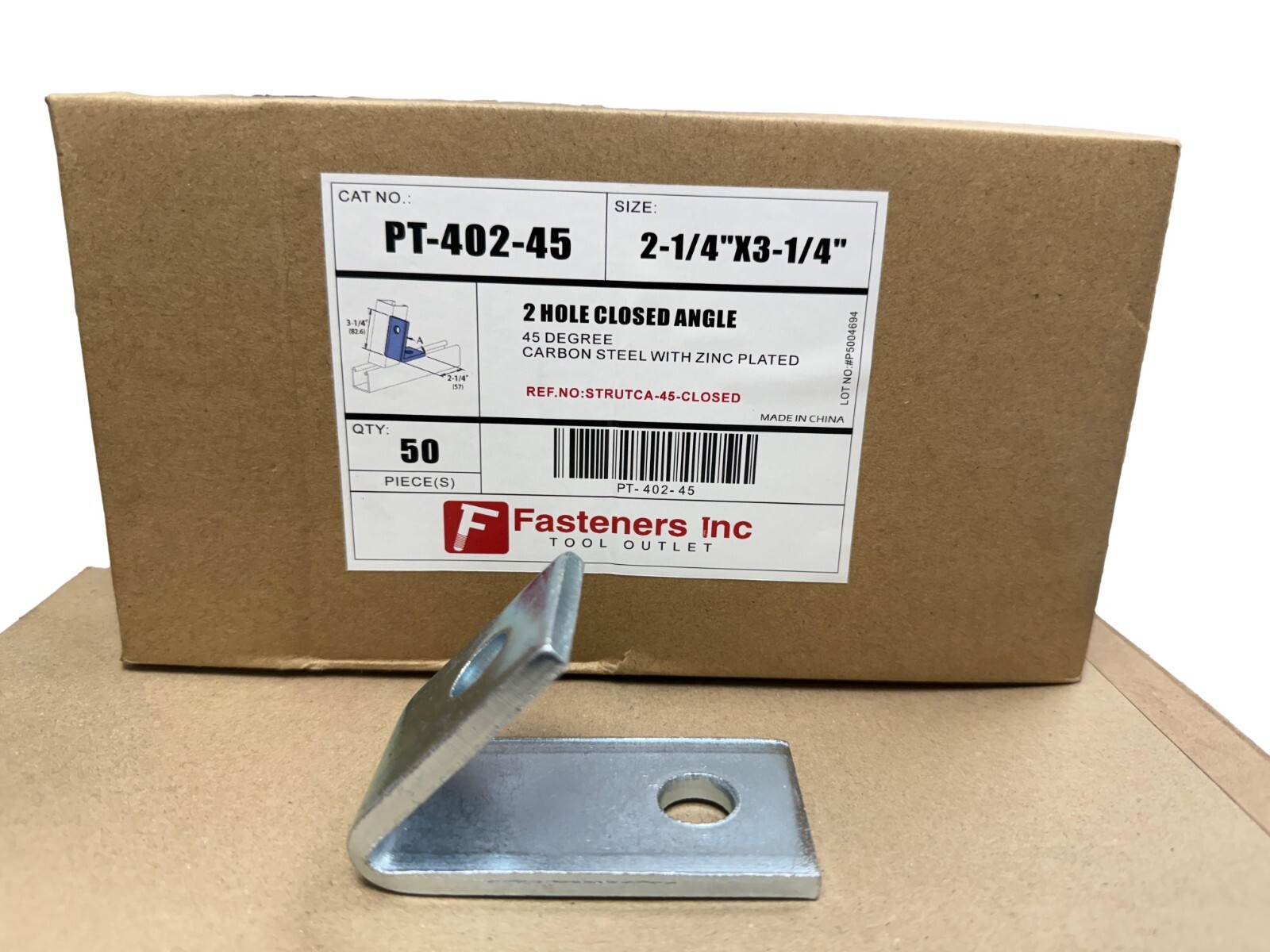 2-Hole 45° Closed Corner Angle for Unistrut B-Line Channel P1186 PT-402-45