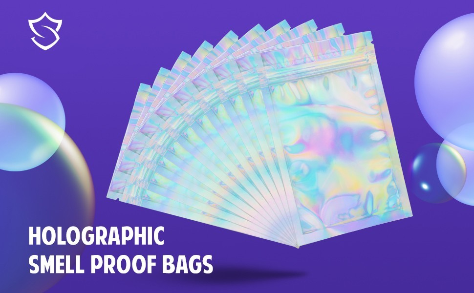 200 Quantity STASHIELD Holographic Smell Proof Mylar Bags Resealable Packaging
