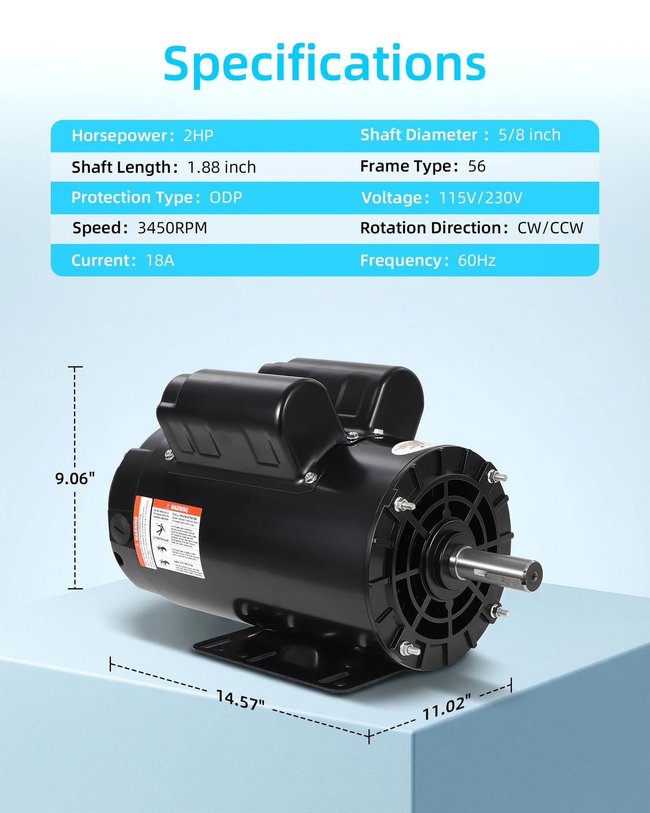 Heavy Duty 230V Electric Motor Copper-Clad Aluminum 3450RPM Keyed Shaft