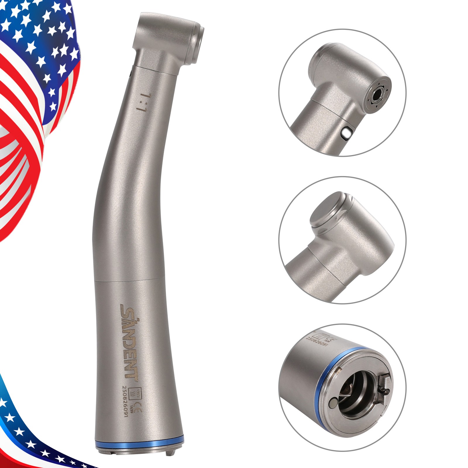 SANDENT Dental 1:1 Fiber Optic LED Contra Angle Handpiece Inner 4 Spray E-type