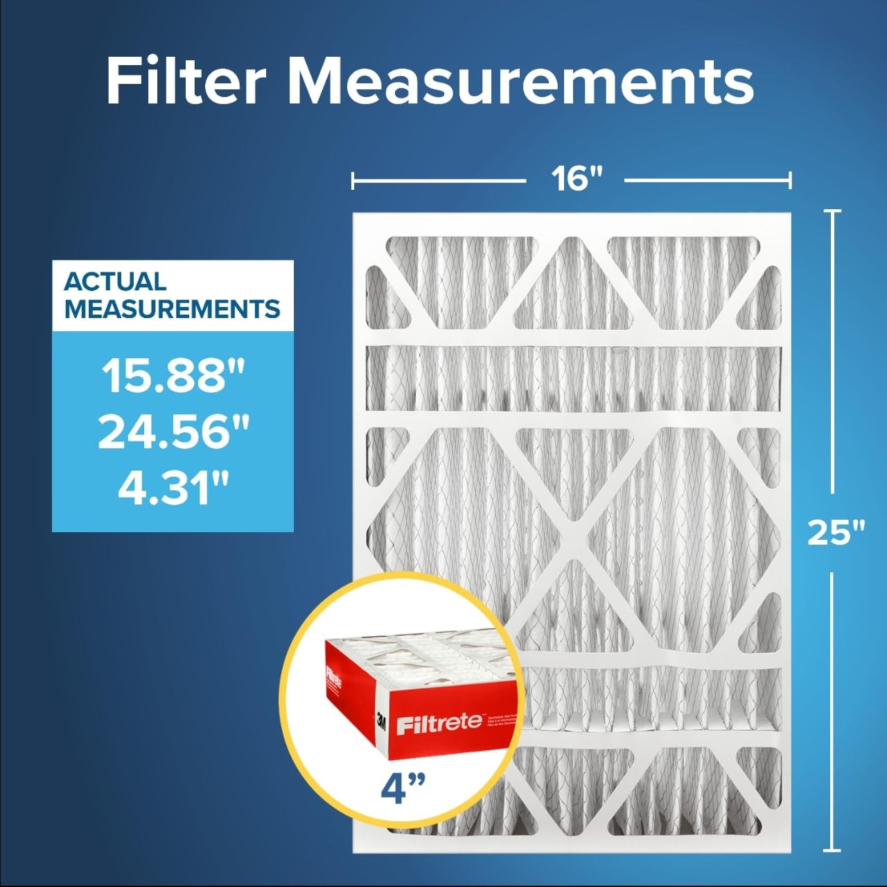 Filtrete 16x25x4 AC Furnace Air Filter, MPR 1000, MERV 11, 16x25x4, White