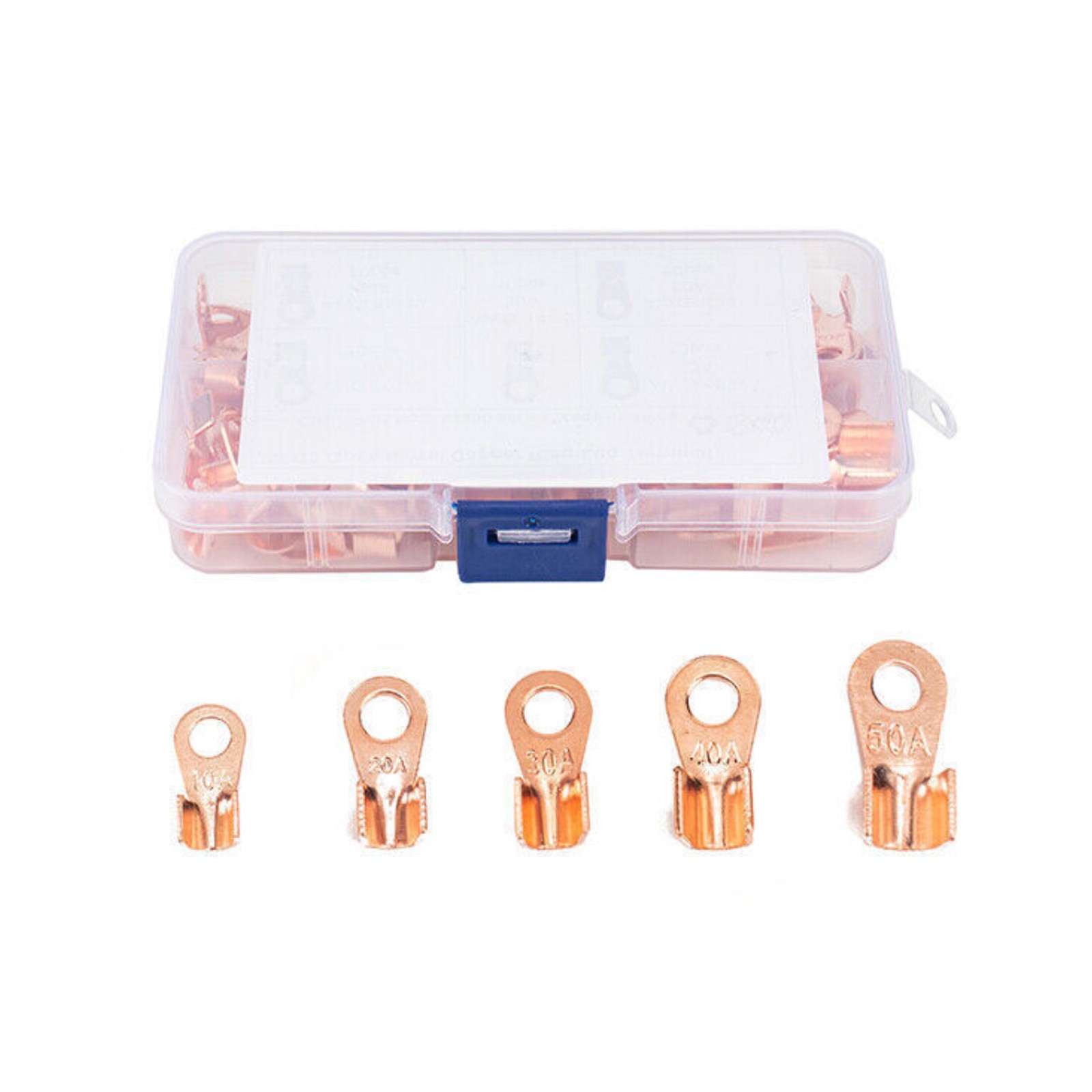 70PCS 5Types Car Open Wire Connector Copper Ring Lug Terminal Kit with Box