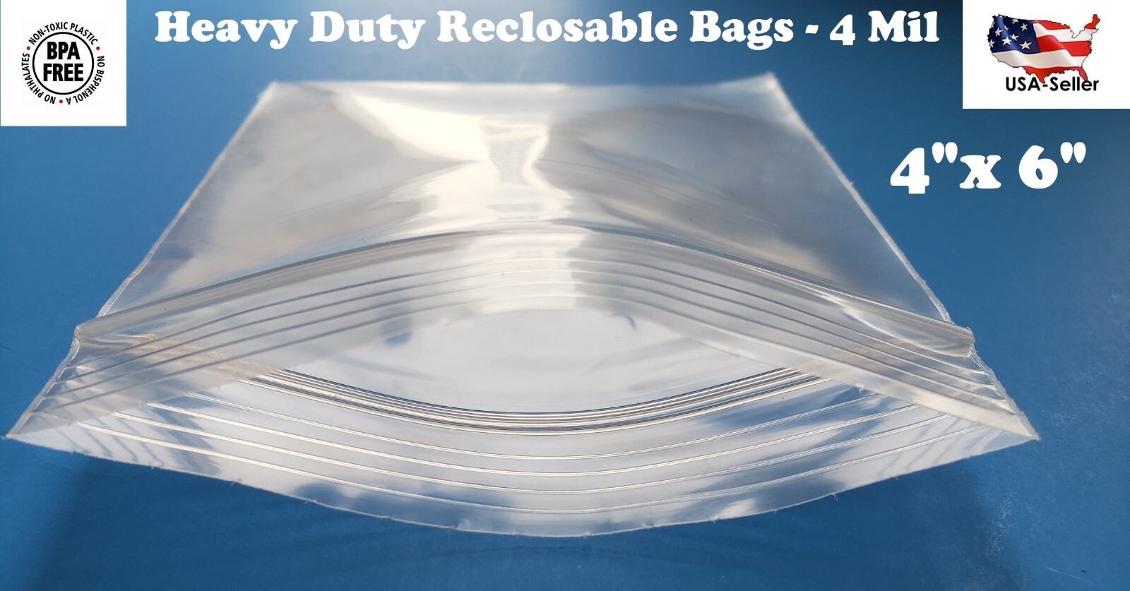 4″x 6″ Clear 4 Mil Plastic Zip Seal Bag Reclosable Top Lock 4Mil Zipper Baggie