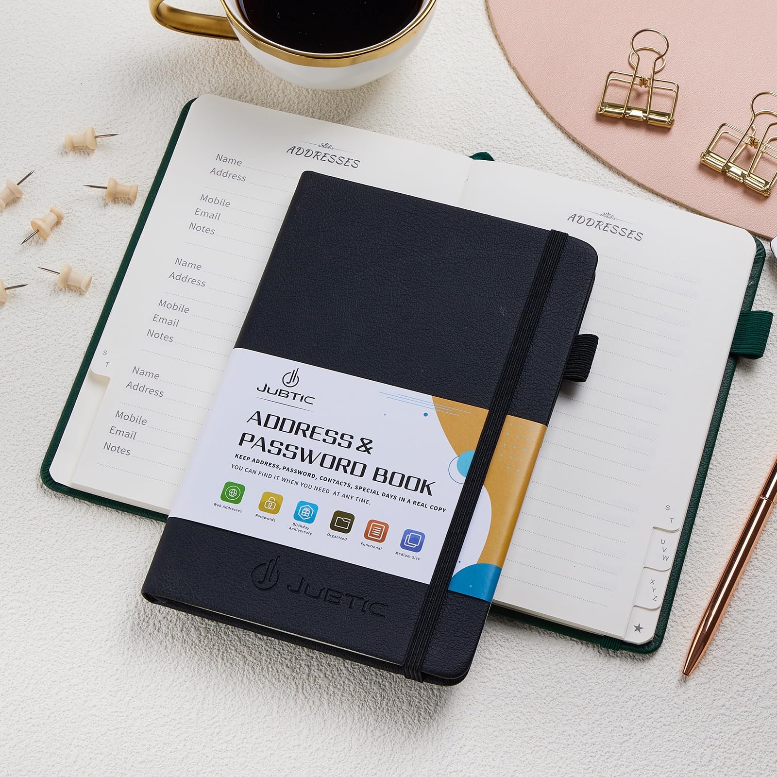 JUBTIC Address book with Alphabetical Tabs, Hardcover Password Keeper and Tel…