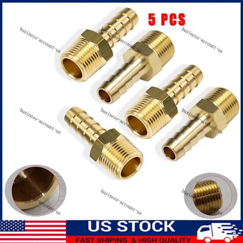 5pcs 3/8″ HOSE BARB X 3/8″ MALE NPT Brass Gas Fuel Water Air Fitting Universal