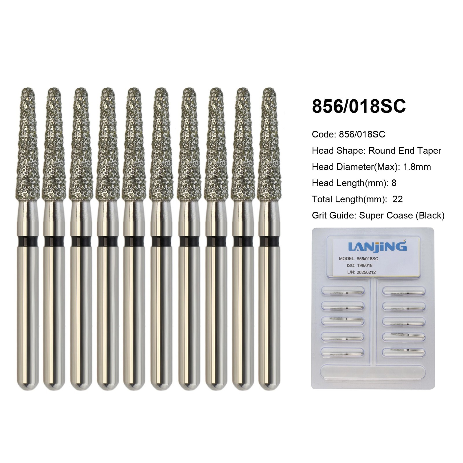 Dental Diamond Burs FG Round End Taper Super Coarse Fine Grit High Speed 856 850