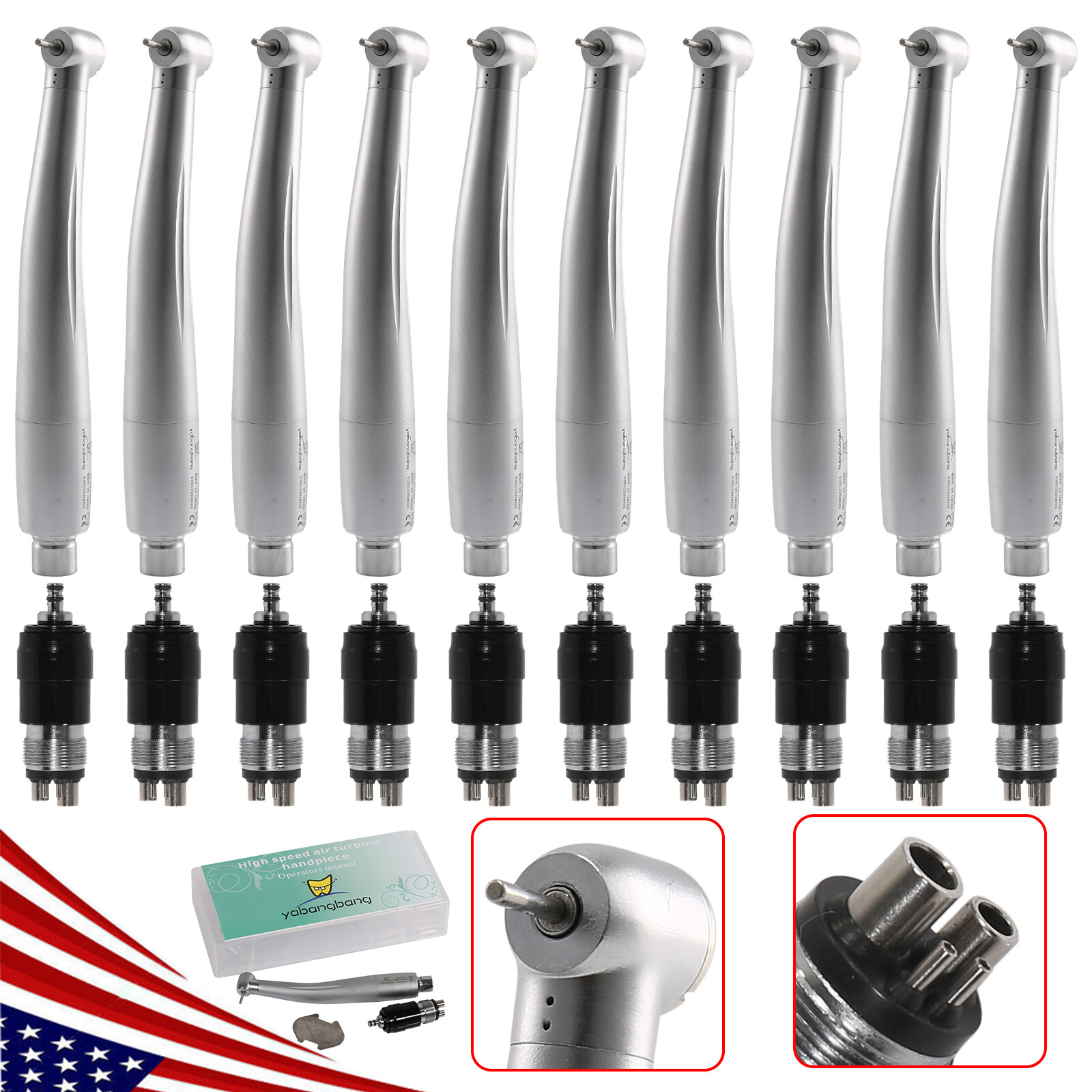 1-10*Dental High Speed Handpiece Standard Head / 4 Hole Coupler Fit NSK YBNK4 DL