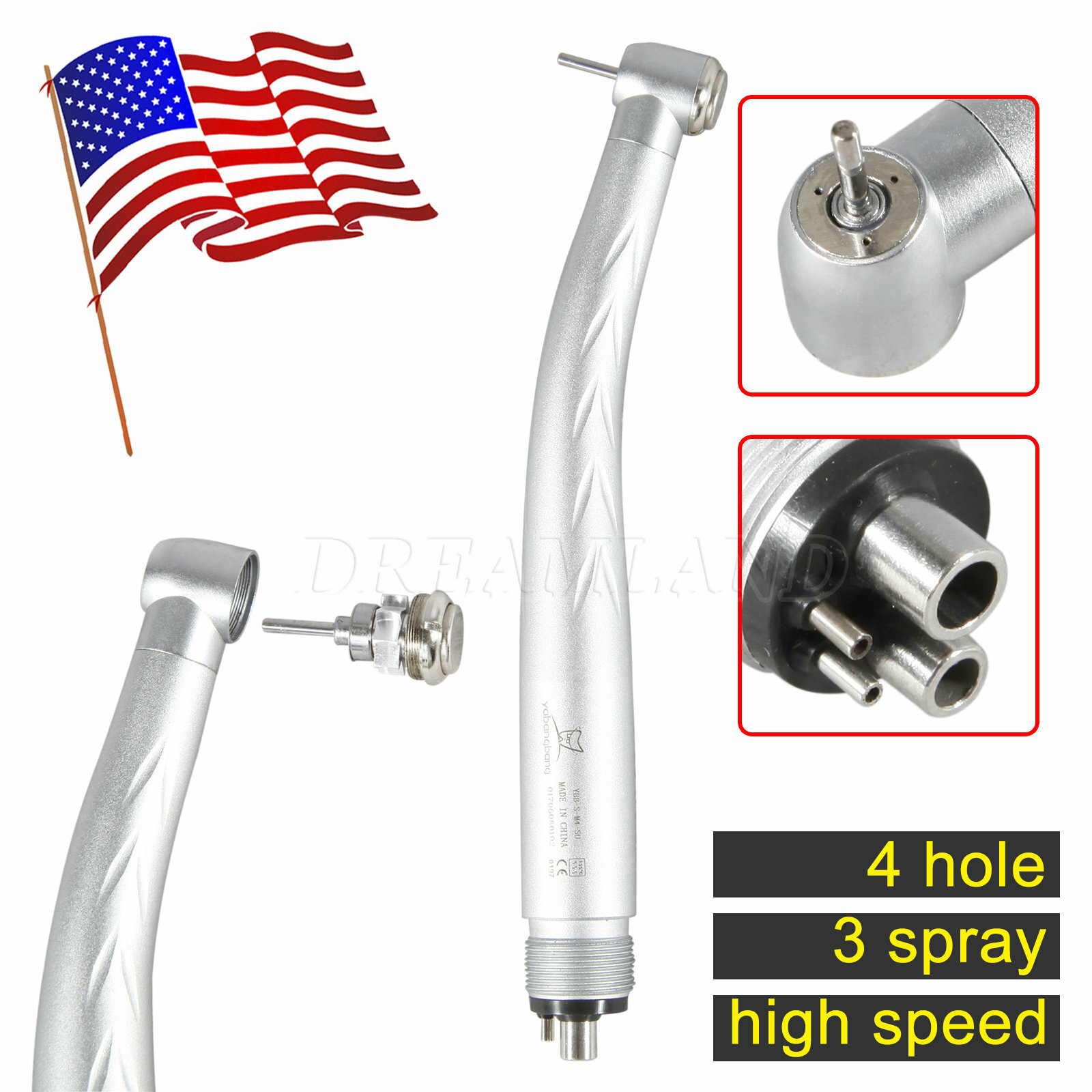 Yabang 3 Way Spray Dental High Speed Handpiece 4-Hole Turbine Fit NSK Pana