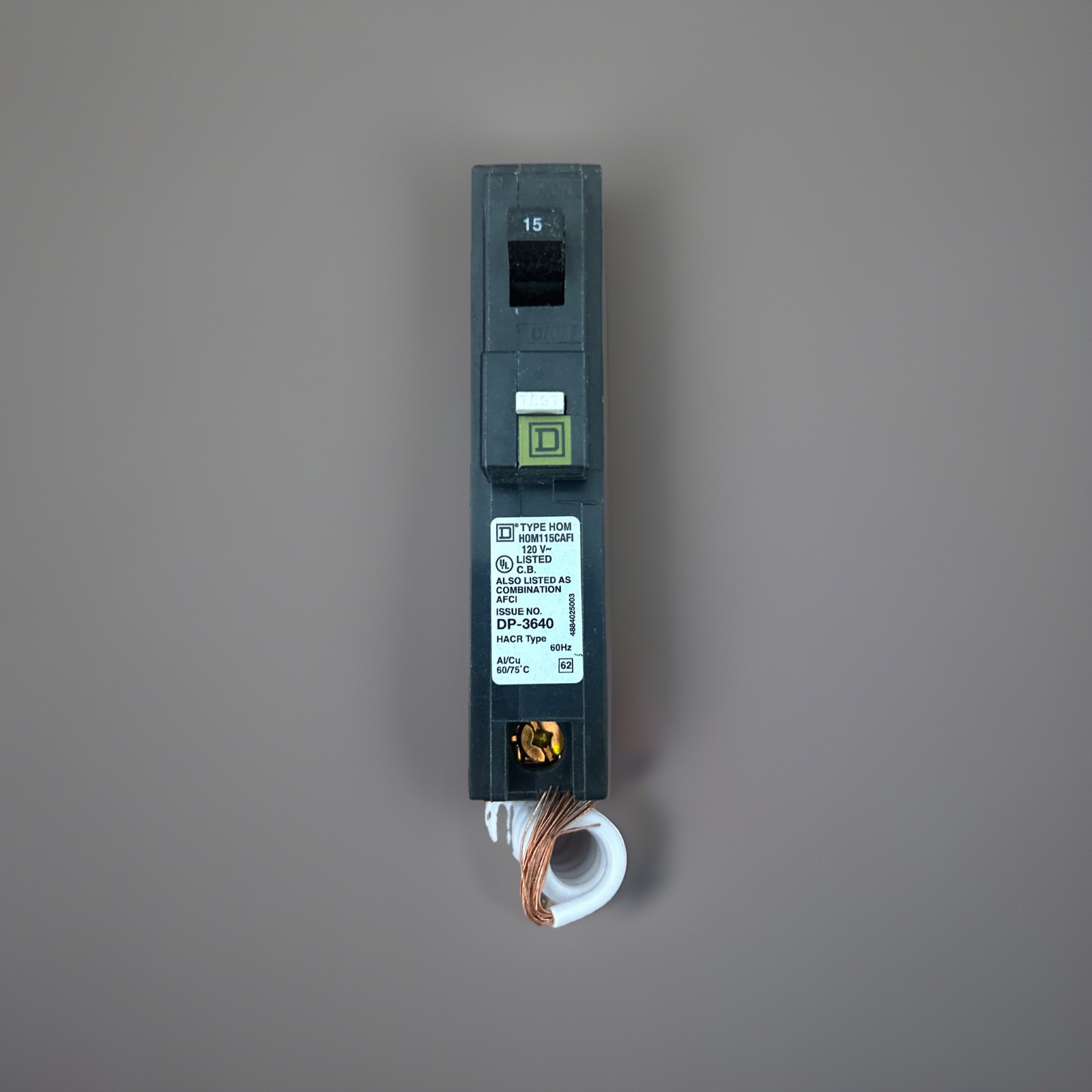 NEW Square D HOM115PCAFI Plug-On Neutral 15 Amp 1 Pole Circuit Breaker