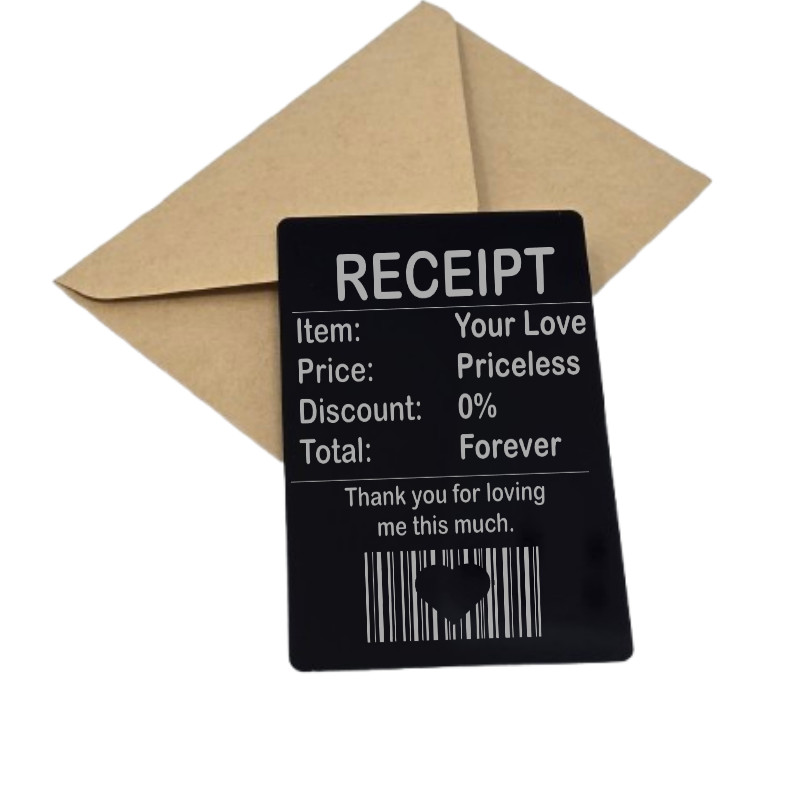 Priceless Love Receipt of Affection Engraved Romantic Card for Spouse or Partner