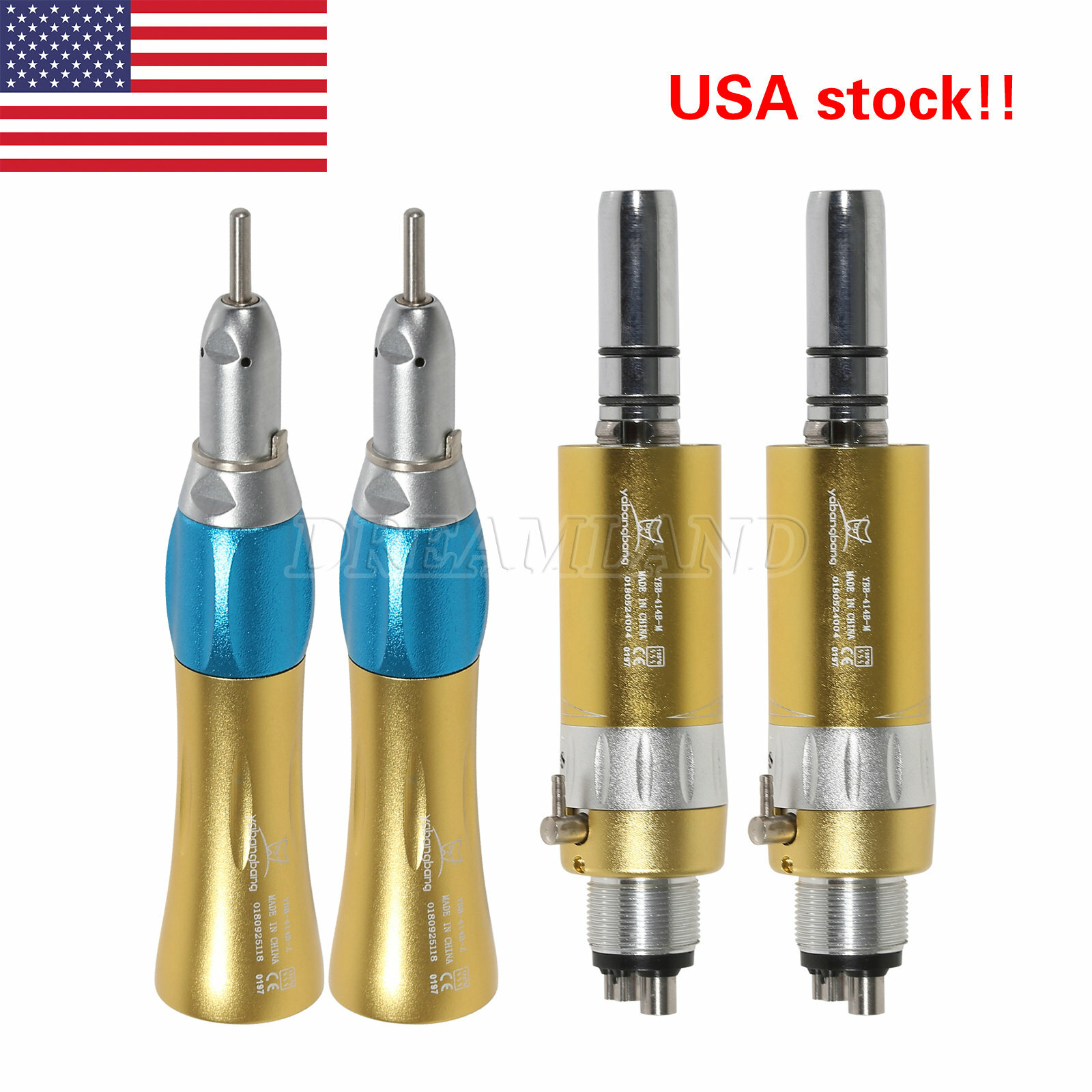1-5* Gold Dental Straight Handpiece & Air Motor 4-Hole fit NSK Low Speed E-type