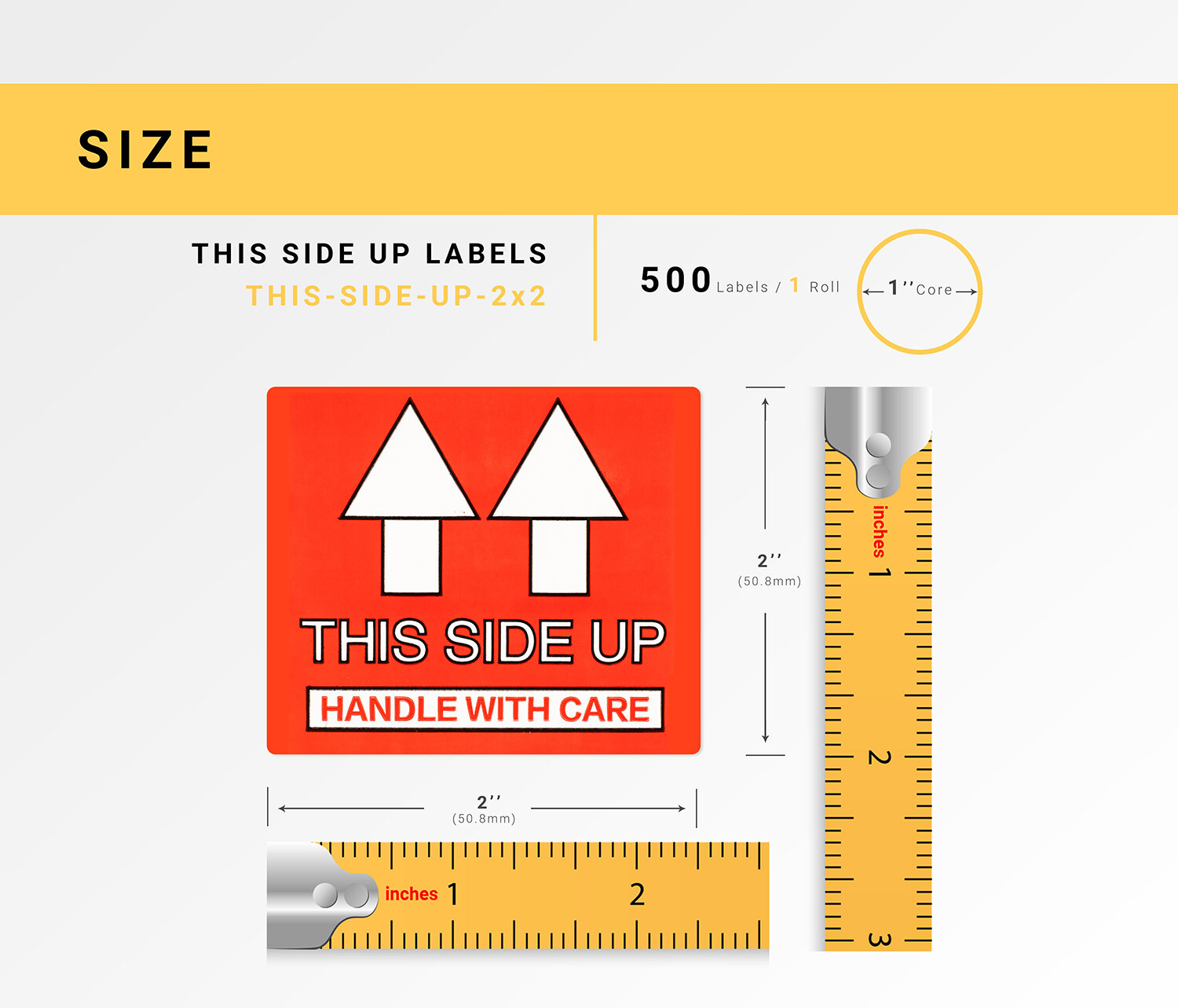 Pre-Printed THIS SIDE UP Labels/Stickers 2×2 (2″ x 2″) – (1) Roll of 500