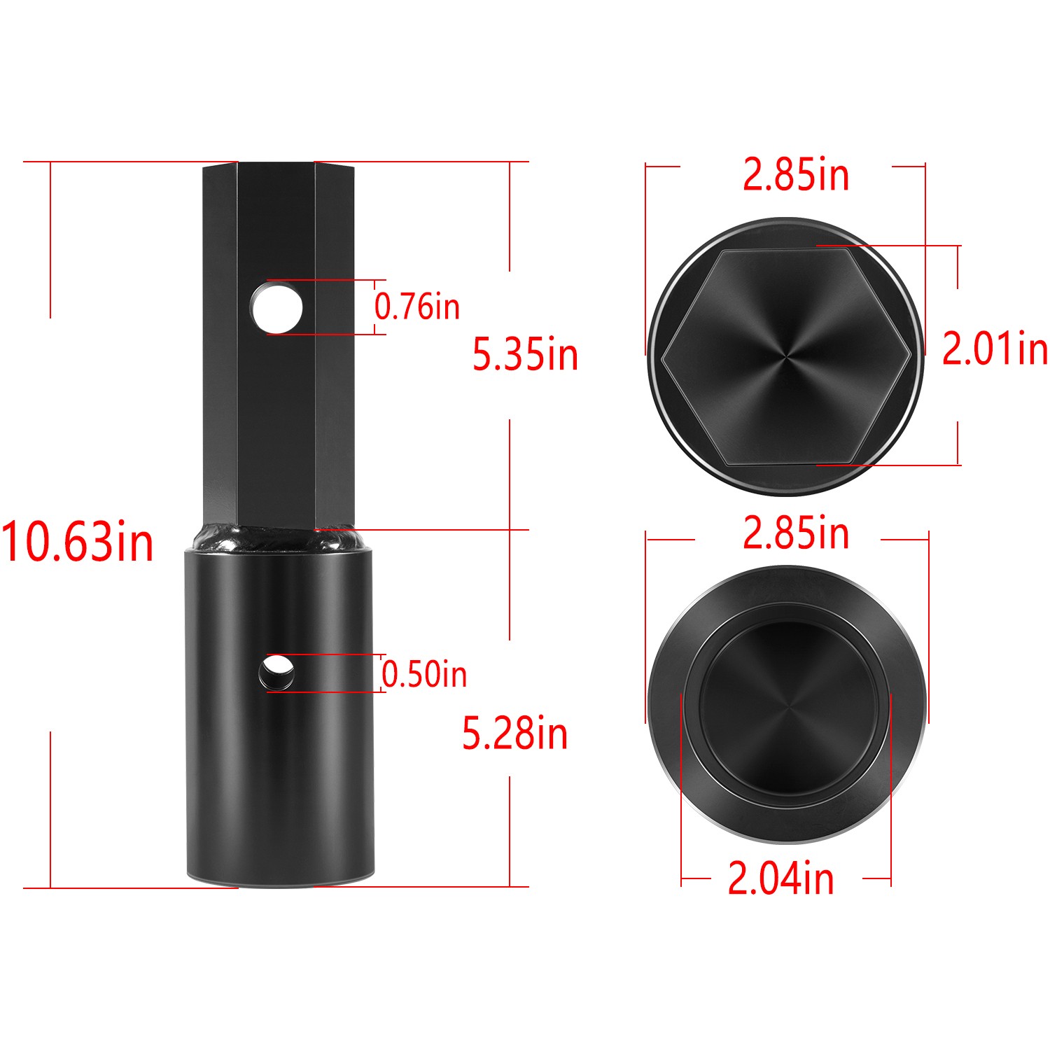 Auger Adapter Conversion 2 inch female Round to 2″ Male Hex Heavy Duty