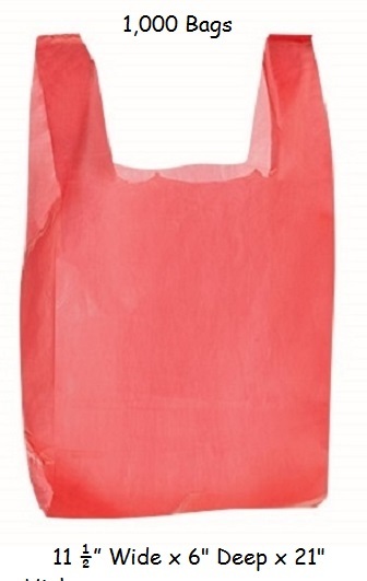 Red Plastic Bags 1000 Grocery Supermarket Store Merchandise 11 ½” x 6 x 21″ Bag