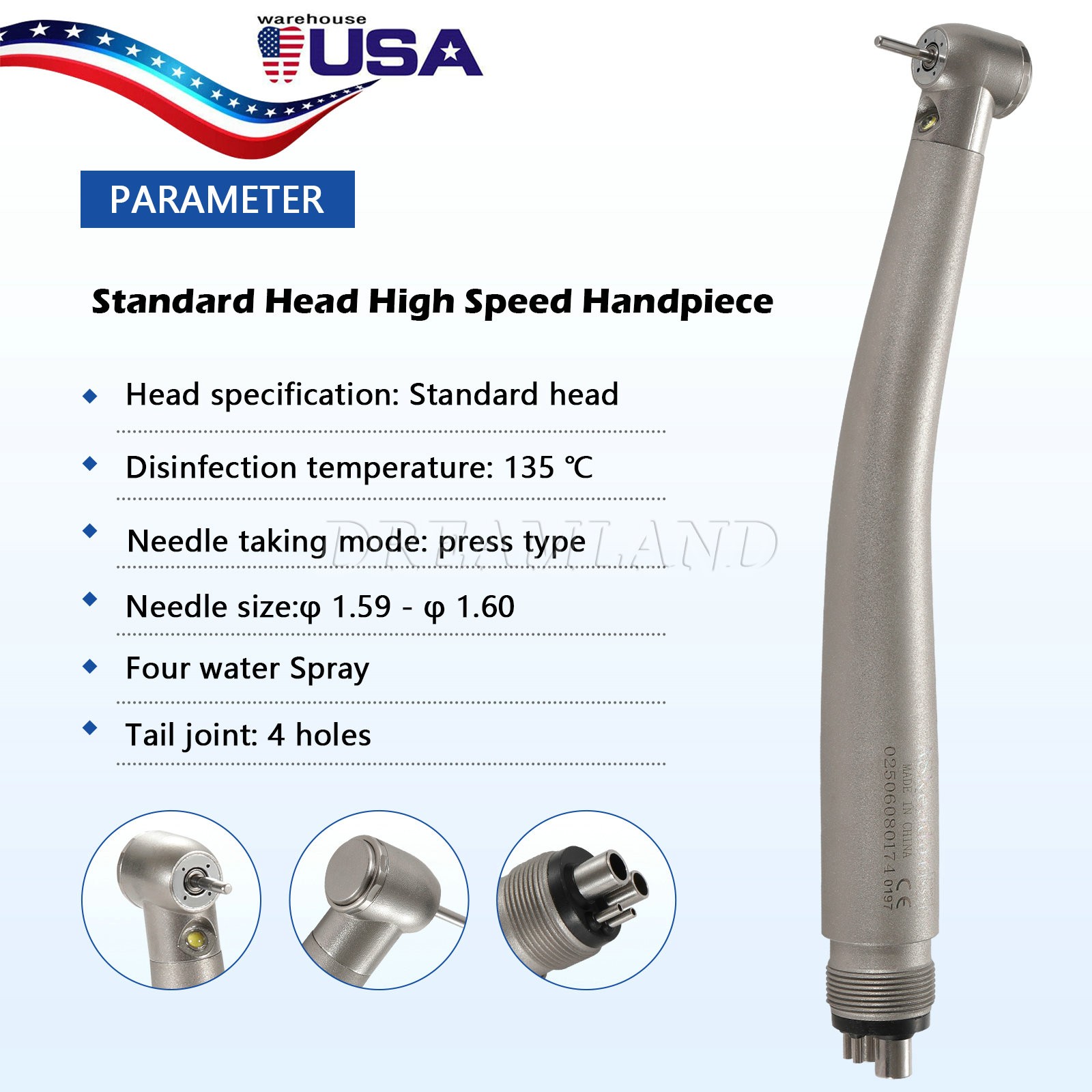 NSK Style Dental LED E-generator Fiber Optic 4 Spray Handpiece 4H Standard Head