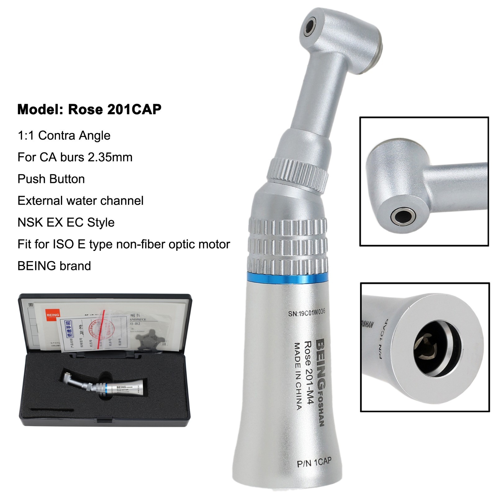 BEING Dental Contra Angle Straight Handpiece Air Motor 4 Holes Low Speed NSK EC