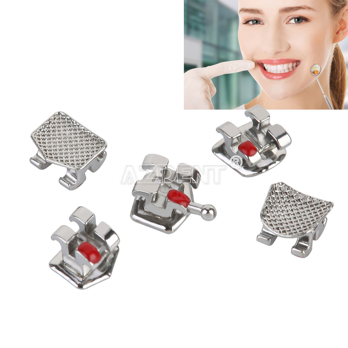 10X AZDENT Dental Orthodontic Metal Brackets Braces Standard MBT.022 Hooks 3 USA