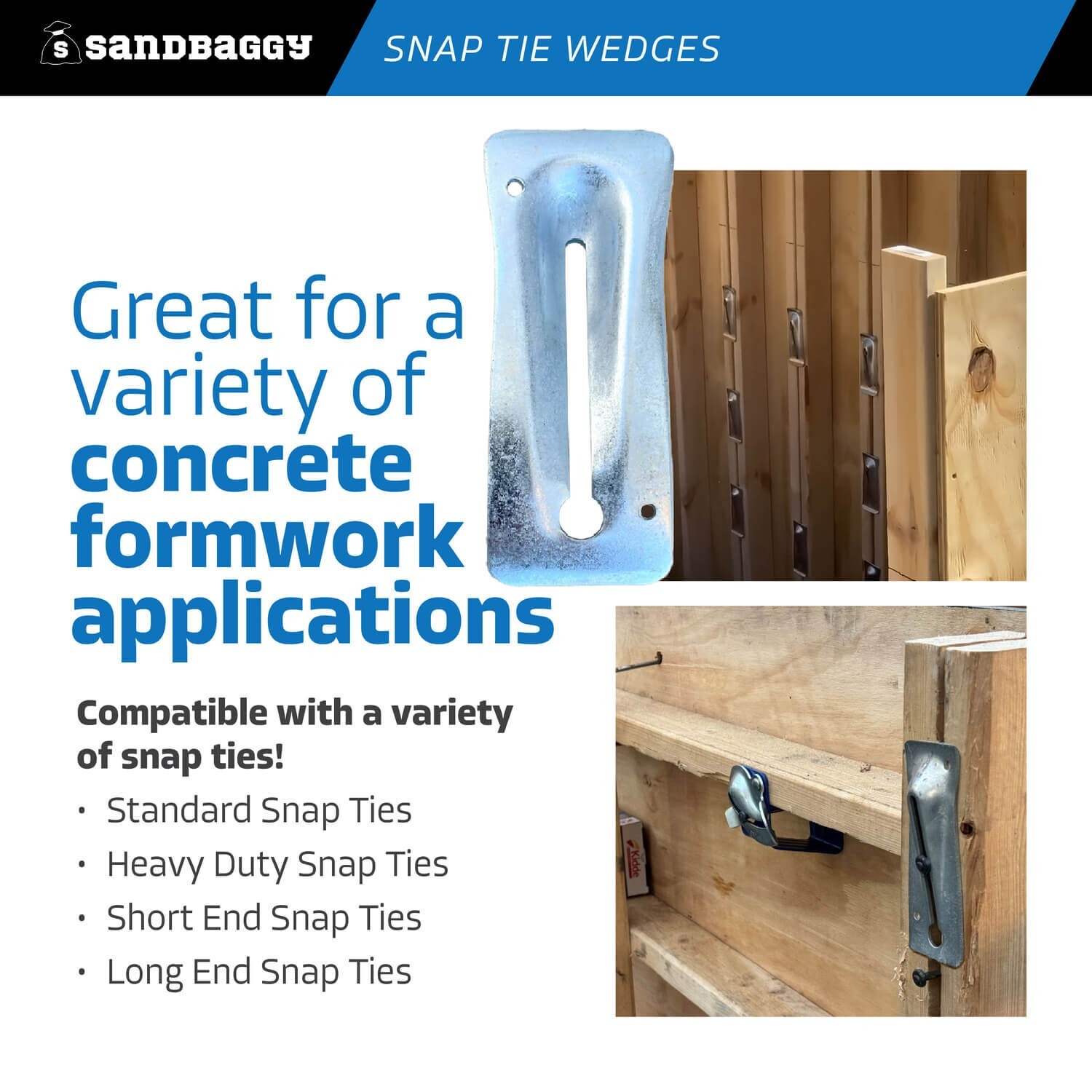 Sandbaggy Galvanized Steel Snap Tie Wedges (2 ⅜” x 6 ⅛”) for Concrete Formwork