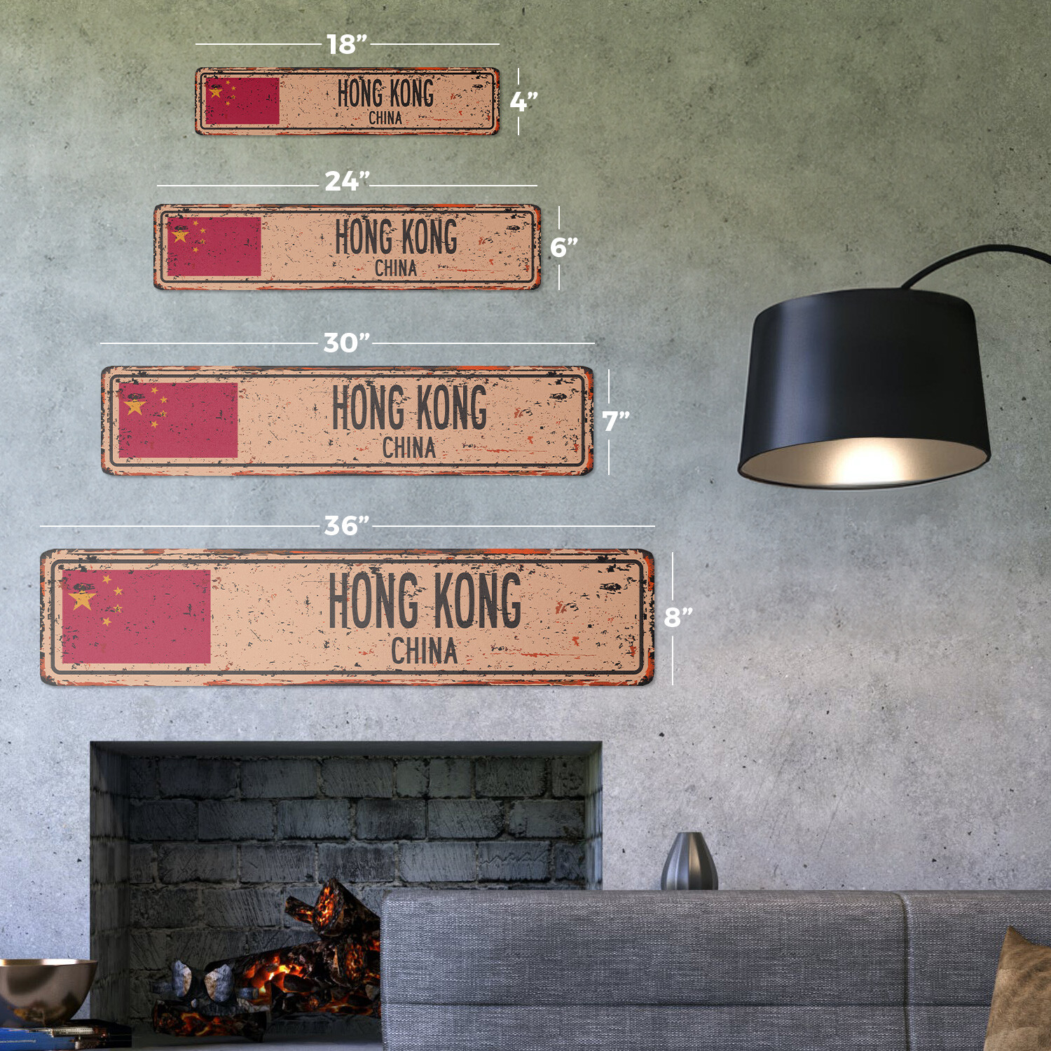 HONG KONG CHINA Vintage Street Sign Asian Chinese flag city country road rustic