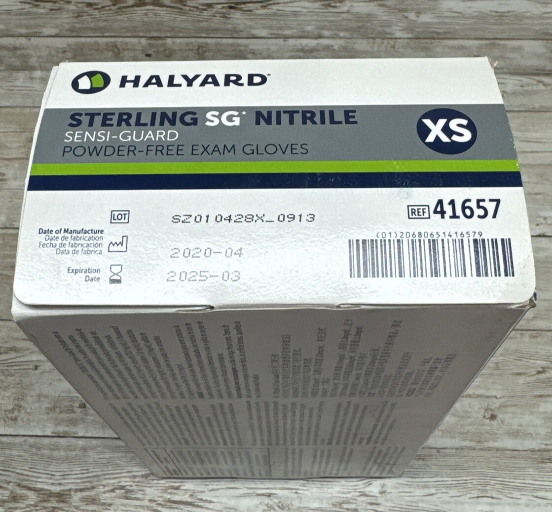 Halyard Sterling SG Nitrile PowderFree Exam Gloves 2 Box Size: XSMALL, Exp 03/25
