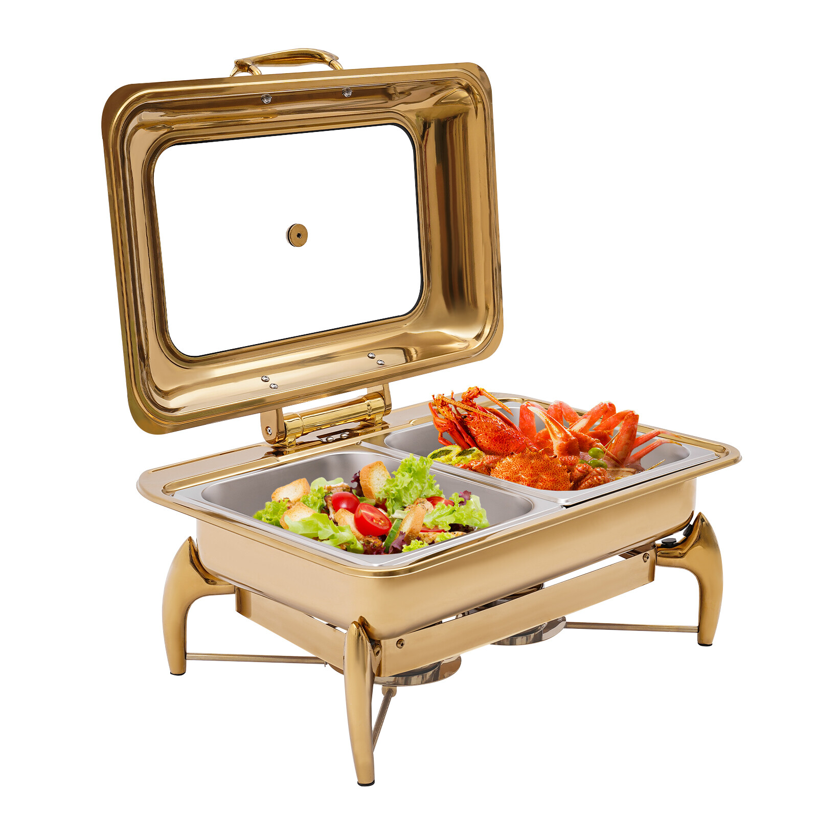 Gold 9QT Roll Top Chafing Dish Buffet Set Stainless Steel with Fuel Holder Home