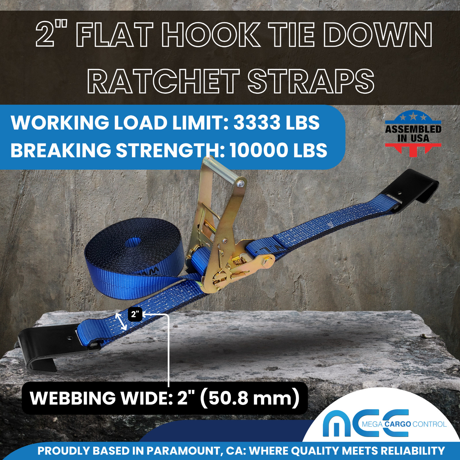USA Heavy Duty 2″ x 40′-60′ Ratchet Strap Flat Hook Flatbed Truck Farm Tie Down