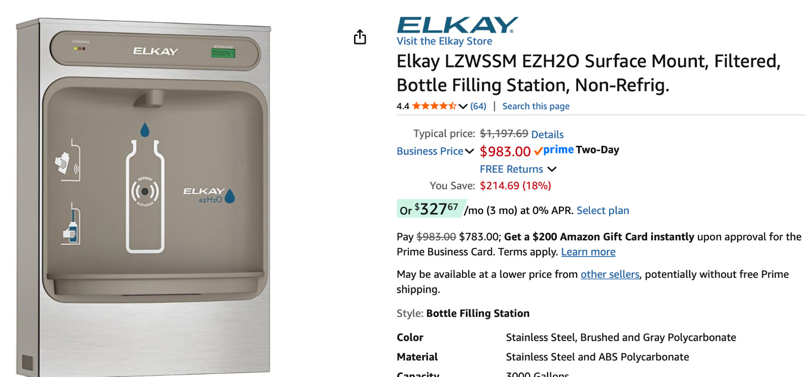 Elkay LZWSM8 1A ezH2O Surface-Mount Filtered Bottle Filling Station – NEW check