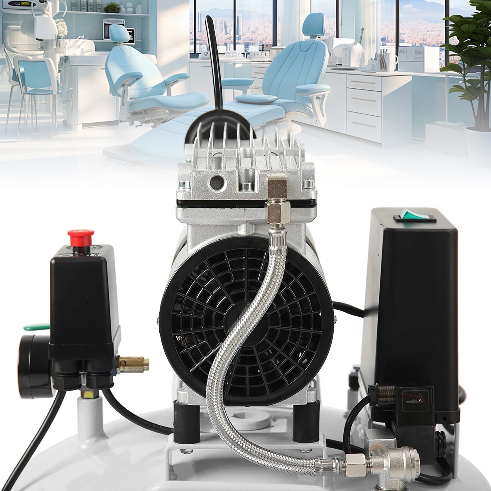 Silent Oil-Free Dental Air Compressor 108L/min 58dB 30L Tank 110V for 1-2 Chairs