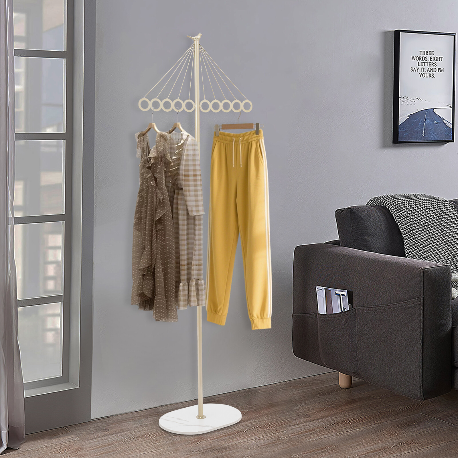 ?Coat Shelf Metal Clothing Display Rack Entrance Clothing Rack with 10 Hooks