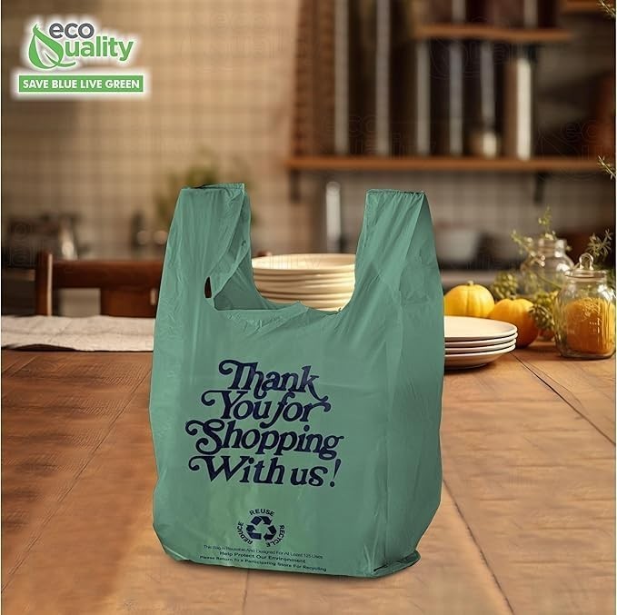 12×6.5×22 Inches Green Plastic Shopping Bags for Grocery Takeout Retail 160 Pcs
