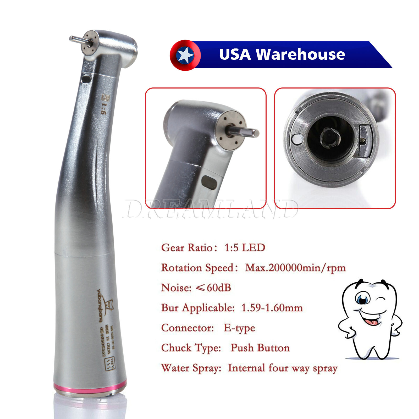 5 pcs Dental 1:5 LED Contra Angle Increasing Handpiece Fit NSK Electric Motor