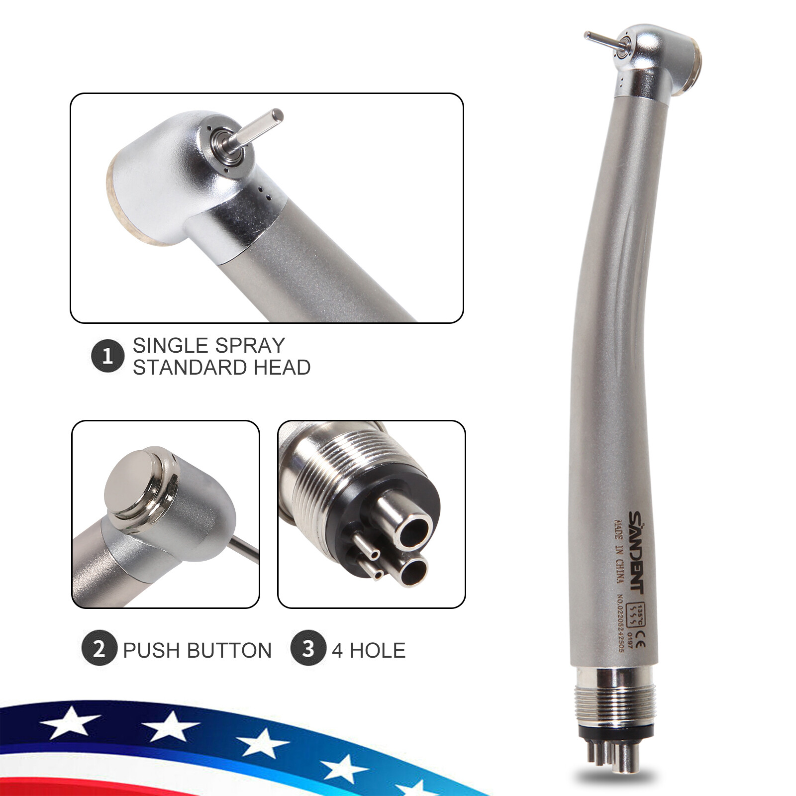 10* SANDENT Dental High Speed Handpiece push button spray 4Hole Midwest fit NSK